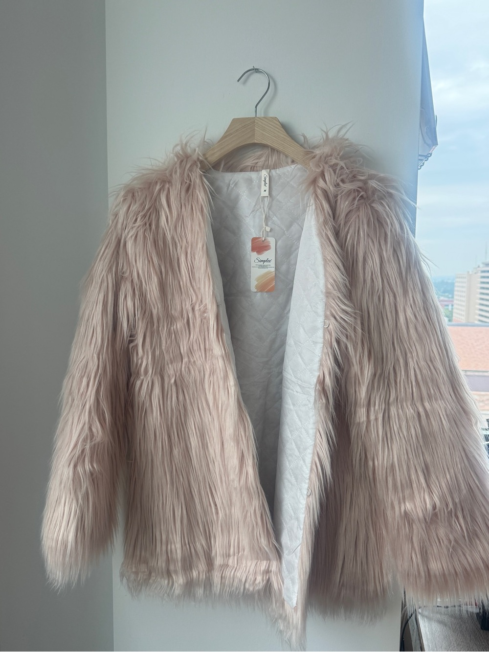 Simplee Apparel Blush Pink Faux Fur Coat